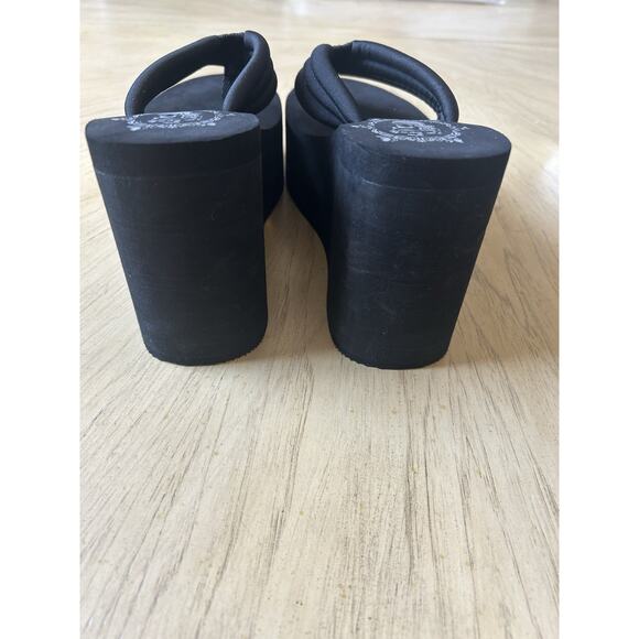 Y2K Platform Flip Flop Sandals Woman’s 6/6.5 Black Thong Chunky Heel Goth Grunge - Picture 7 of 10
